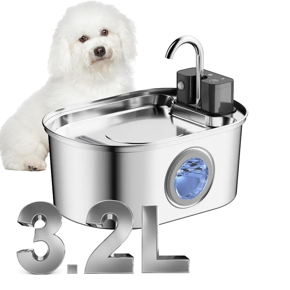 Wireless Pet Water Fountain Battery - 3,2L roestvrijstalen draadloze waterfontein voor huisdieren,