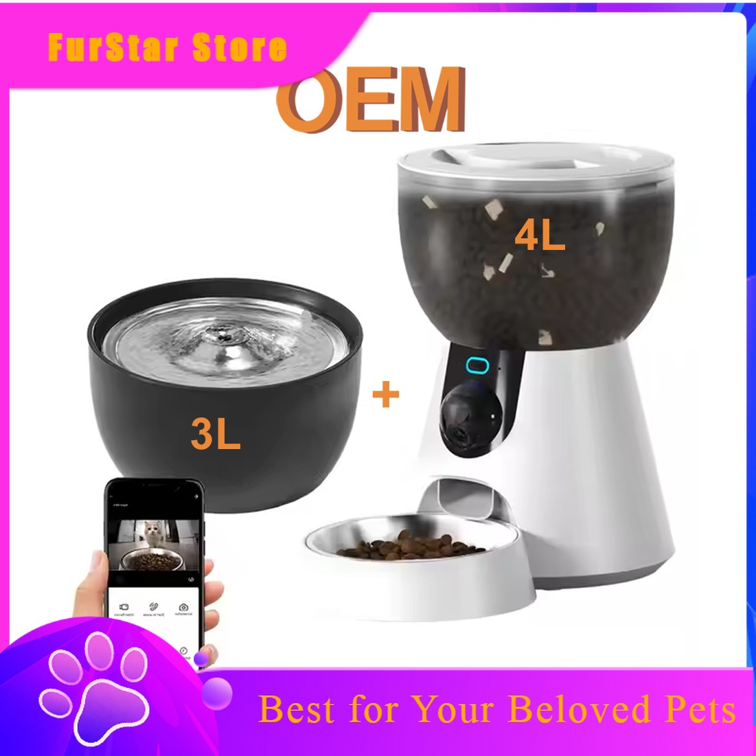 Smart Pet Water Fountain Wifi - FurStar Automatische Huisdierenvoeder 4L Grote Capaciteit