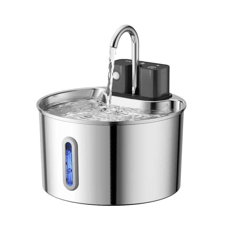 Pet Water Fountain Stainless Steel - 2L roestvrijstalen, oplaadbare, draadloze sensor waterfontein