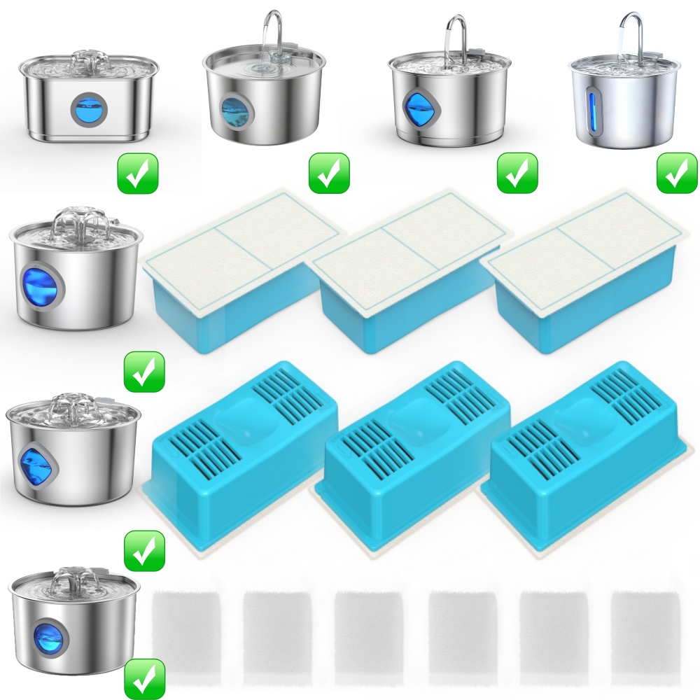 Pet Fountain Filter Replacement - Kattenfonteinfilters, geschikt voor vervanging 2.2L/2.8L/3.2L roestvrijstalen
