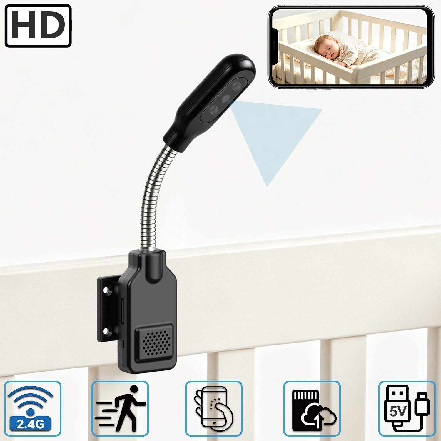Smart Pet Feeder Camera Wifi - Flexibele zwanenhals baby- en huisdiermonitorcamera, WiFi-beveiligingscamera