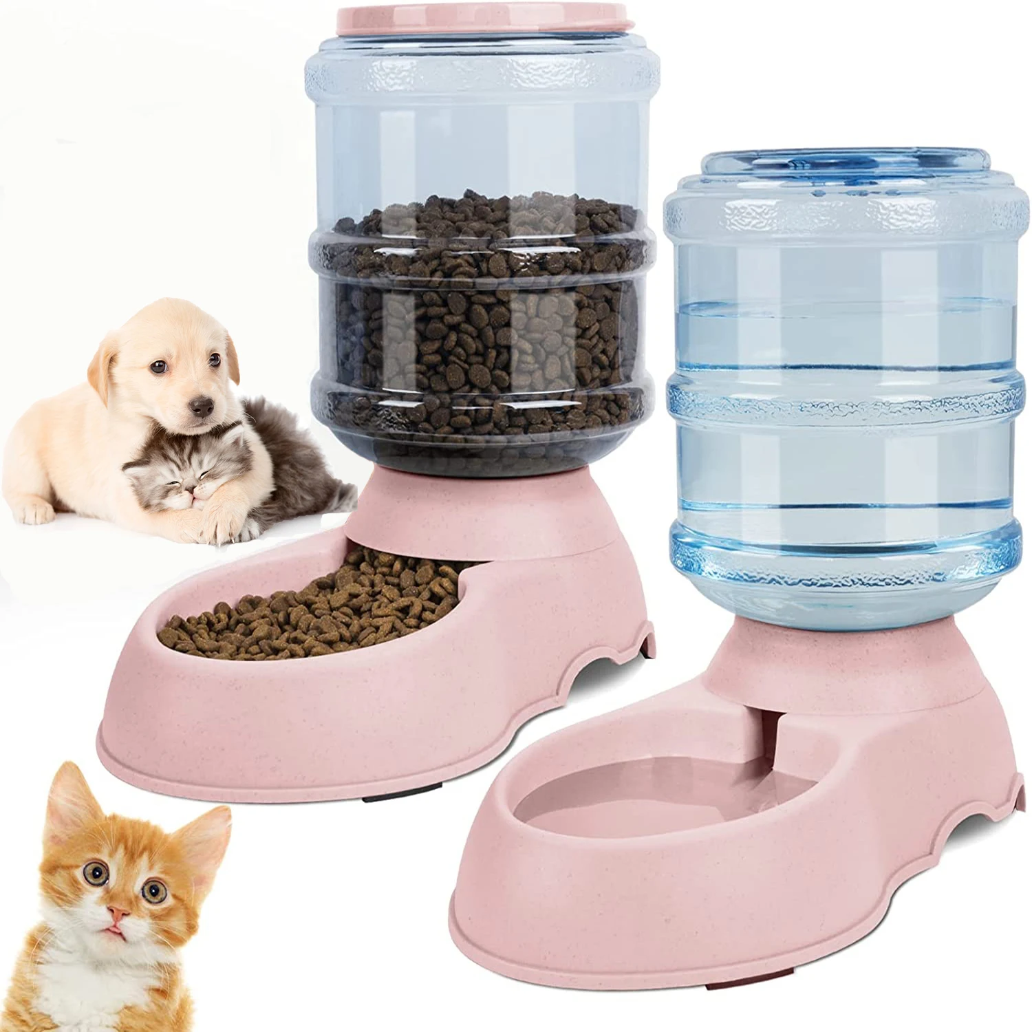 Pet Water Fountain Stainless Steel - Automatische waterdispenser, grote capaciteit, voerbak voor