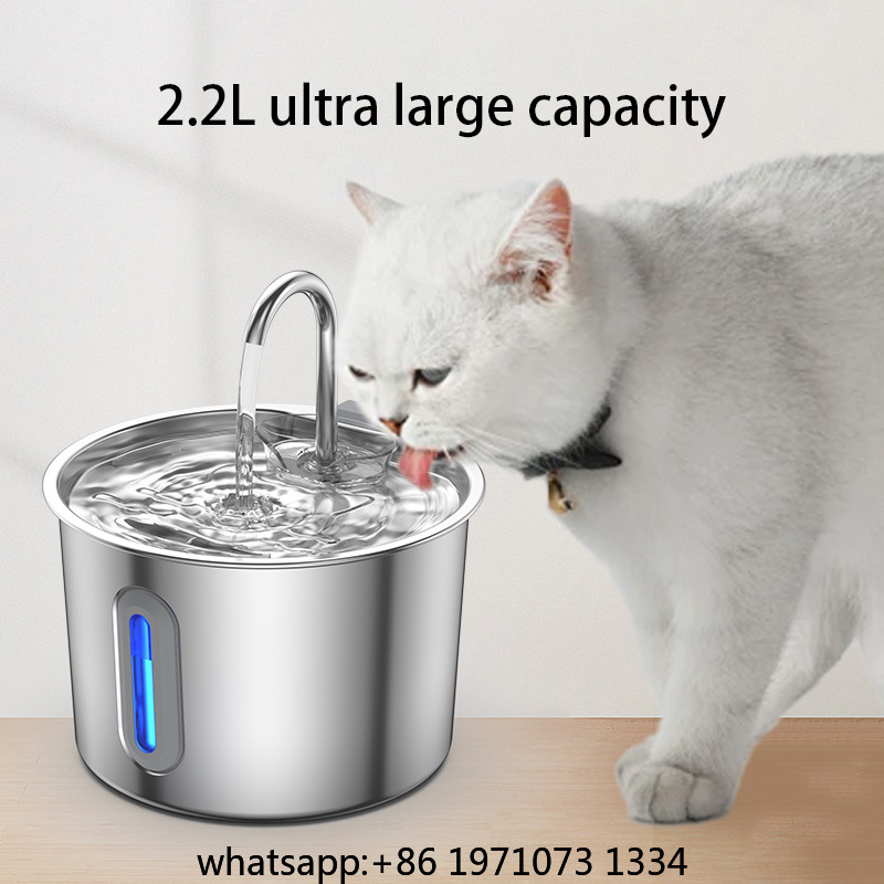 Pet Water Fountain Stainless Steel - 2.2L Rvs Waterdispenser voor huisdieren Automatische