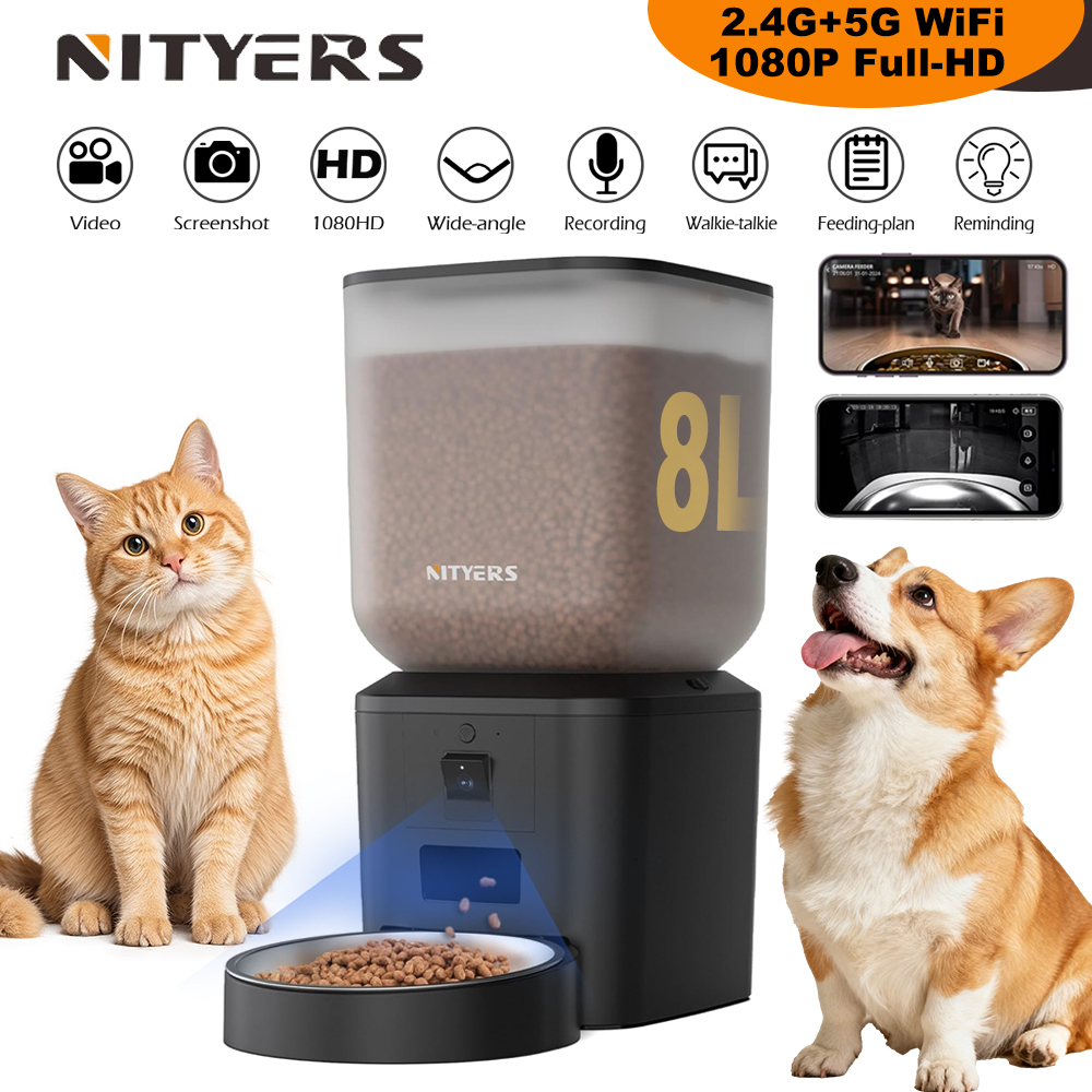 Smart Pet Feeder Camera Wifi - Nityers 8L Automatische Kattenvoeder met 1080p