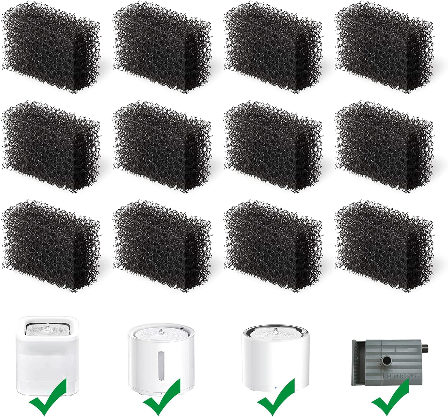 Pet Fountain Filter Replacement - 12-pack kattenwaterfontein sponsfilters, vervangende schuimfilters voor
