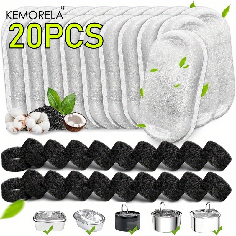 Pet Water Fountain Stainless Steel - KEMORELA 20PCS Kat Fontein Actieve Kool