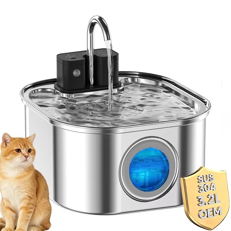 Pet Water Fountain Stainless Steel - 3.2L Draadloze Katten Drinkfontein van RVS,