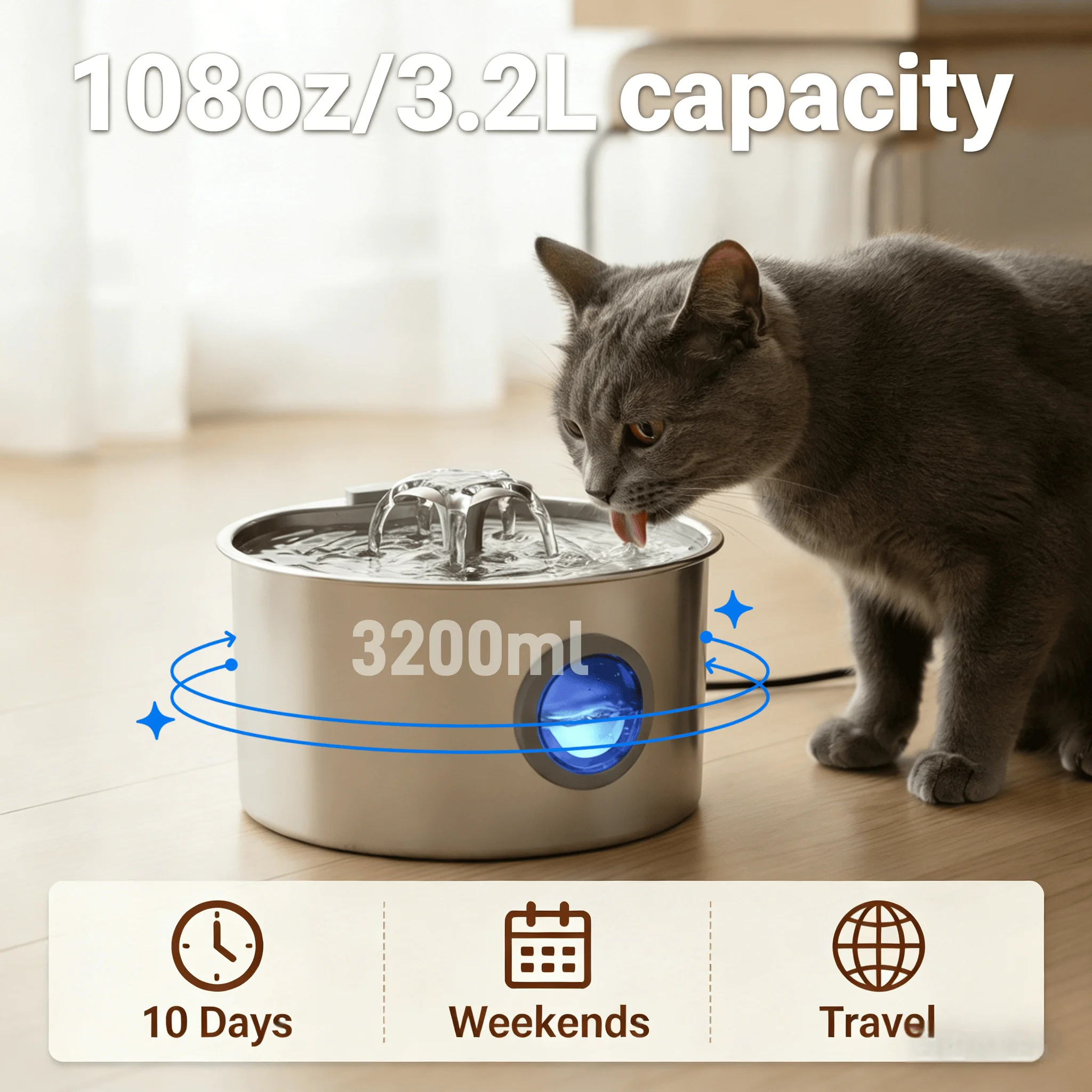 3,2L Ultra Stille RVS Kattenfo - Pet Water Fountain Stainless Steel recensie en prijs